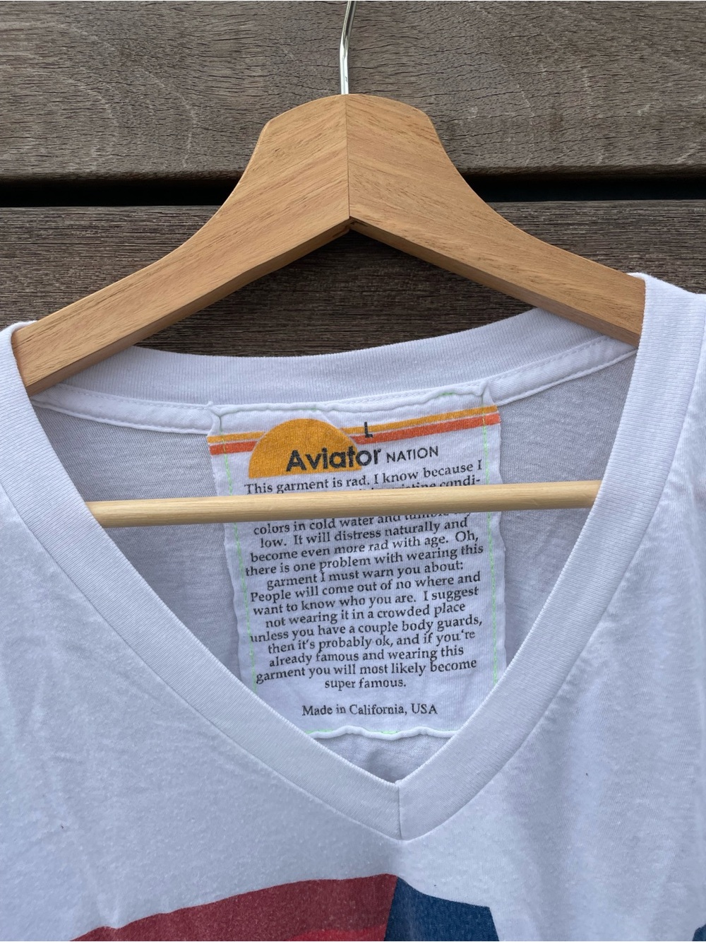Aviator Nation White V-Neck Tee | Size L - Picture 2 of 5